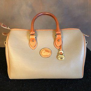 Beige and tan all-weather leather vintage satchel